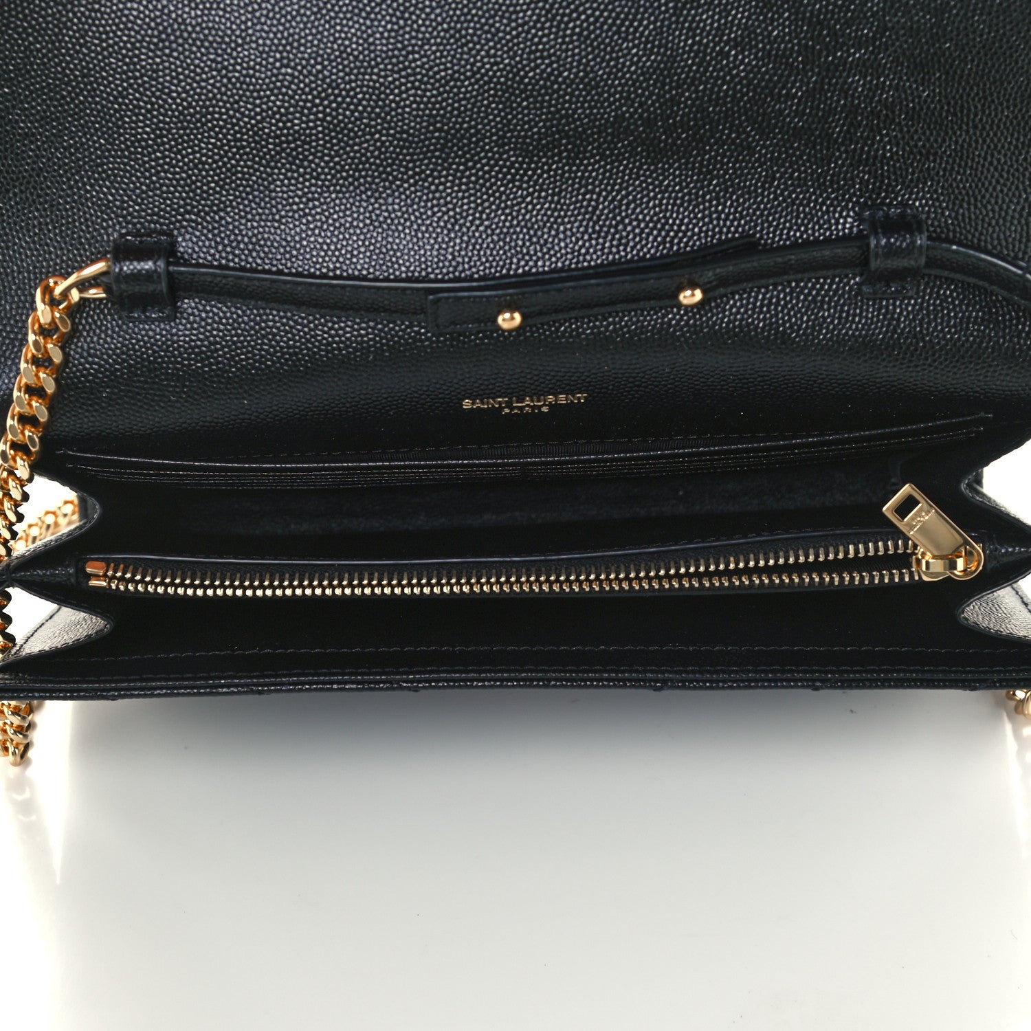 Saint Laurent Grain De Poudre Matelasse Chevron Monogram Chain Wallet Black 5 of 9