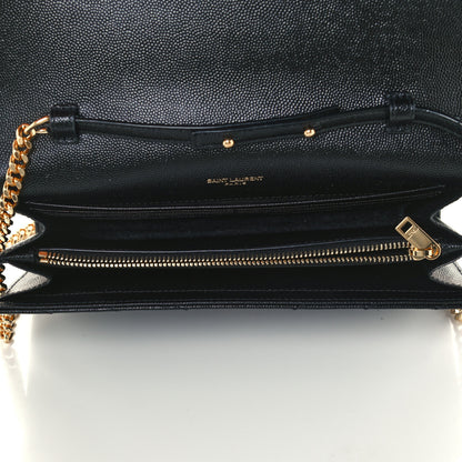 Saint Laurent Grain De Poudre Matelasse Chevron Monogram Chain Wallet Black 5 of 9
