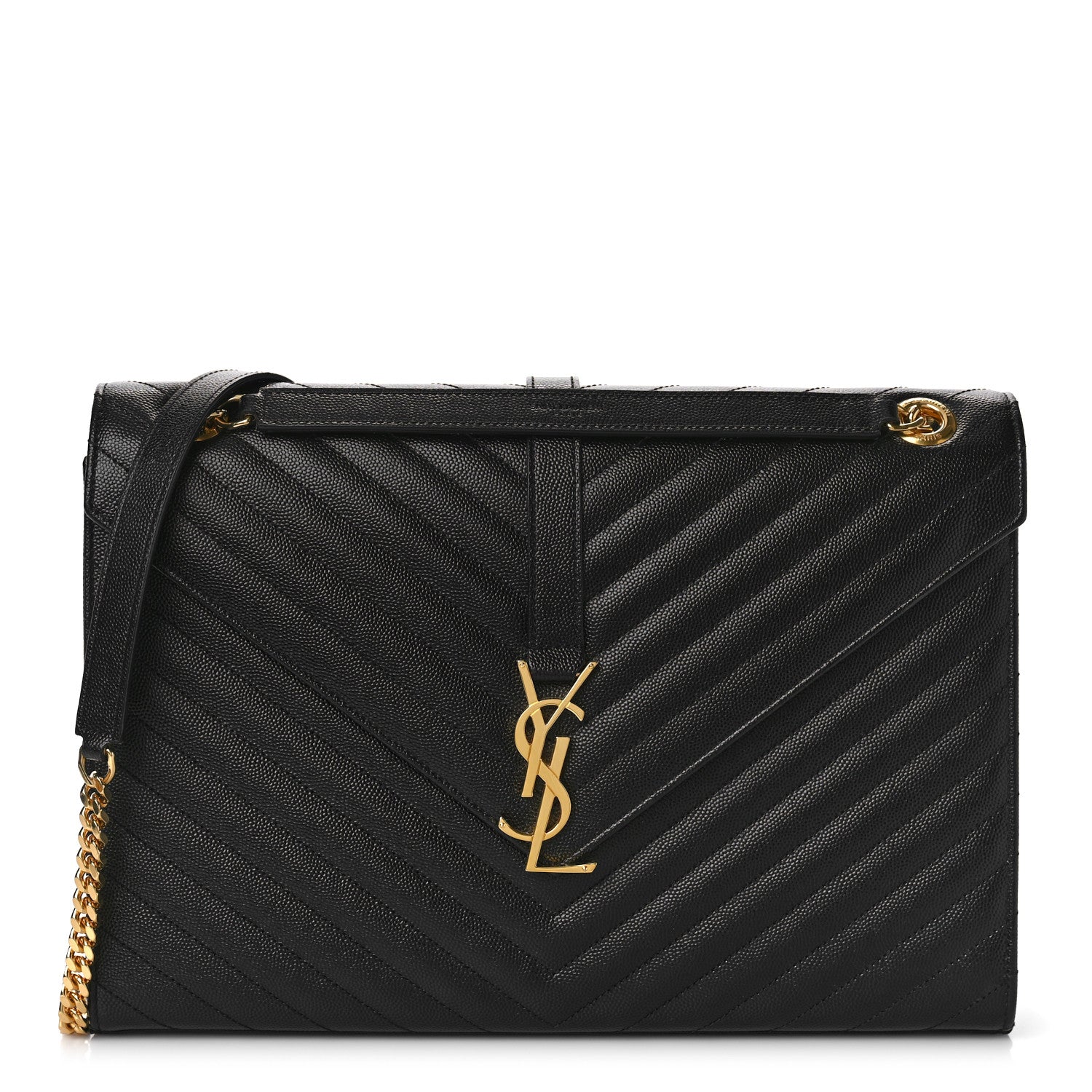 Saint Laurent Grain De Poudre Matelasse Chevron Large Monogram Satchel Black 1 of 8