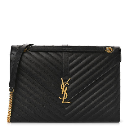 Saint Laurent Grain De Poudre Matelasse Chevron Large Monogram Satchel Black 1 of 8