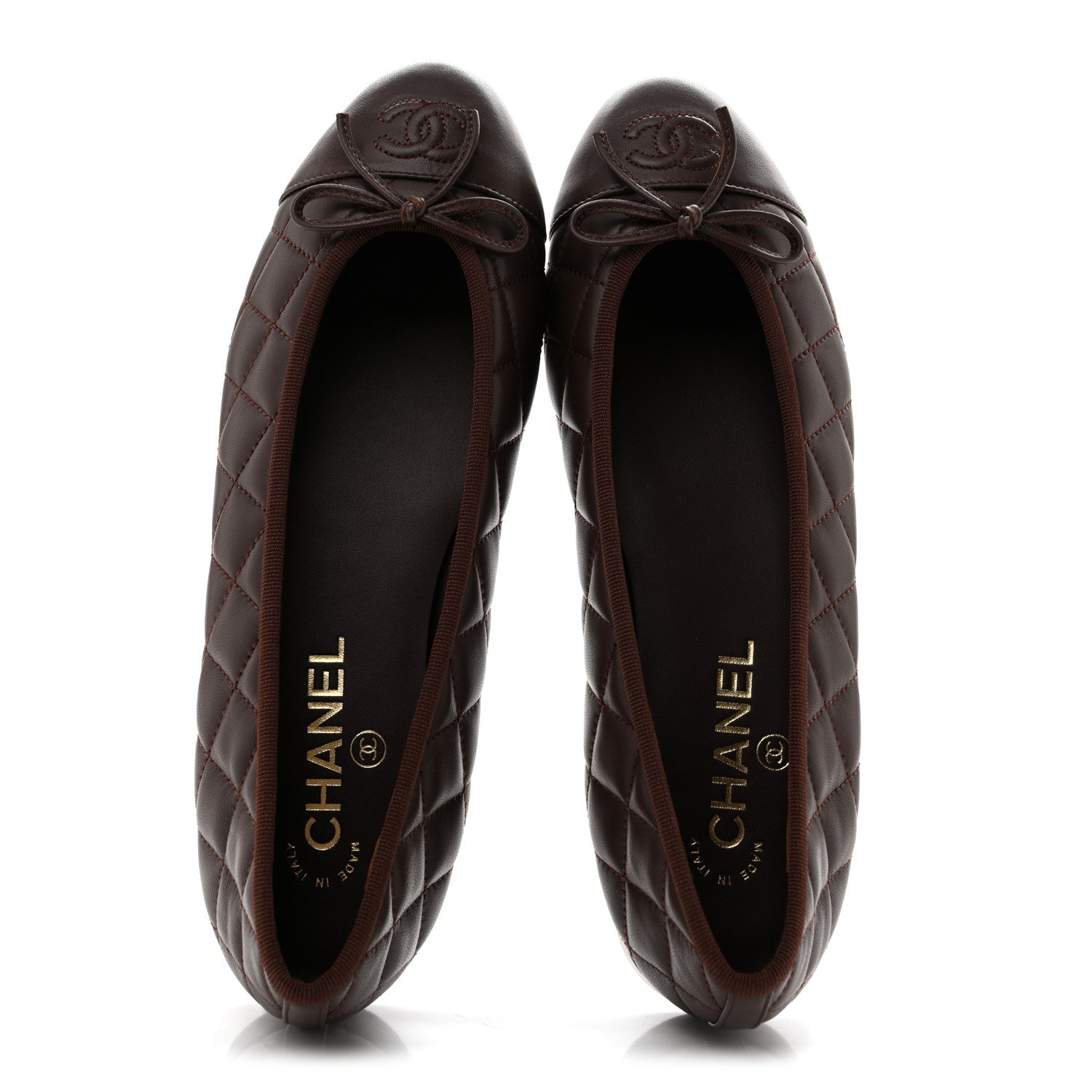Chanel Lambskin Quilted CC Cap Toe Ballerina Flats 39.5 Chocolate 2 of 11
