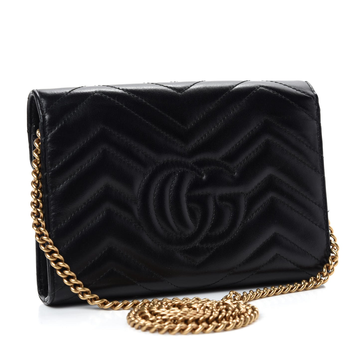 Calfskin Matelasse GG Marmont Chain Wallet Black