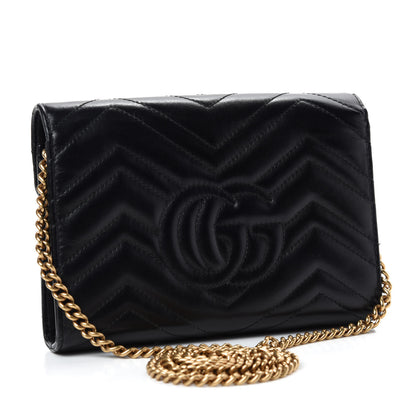 Gucci Calfskin Matelasse GG Marmont Chain Wallet Black 3 of 12