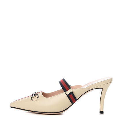 Gucci Malaga Kid Sylvie Web Cross Strap Mid-Heel Slides 36 Vintage White 1 of 10