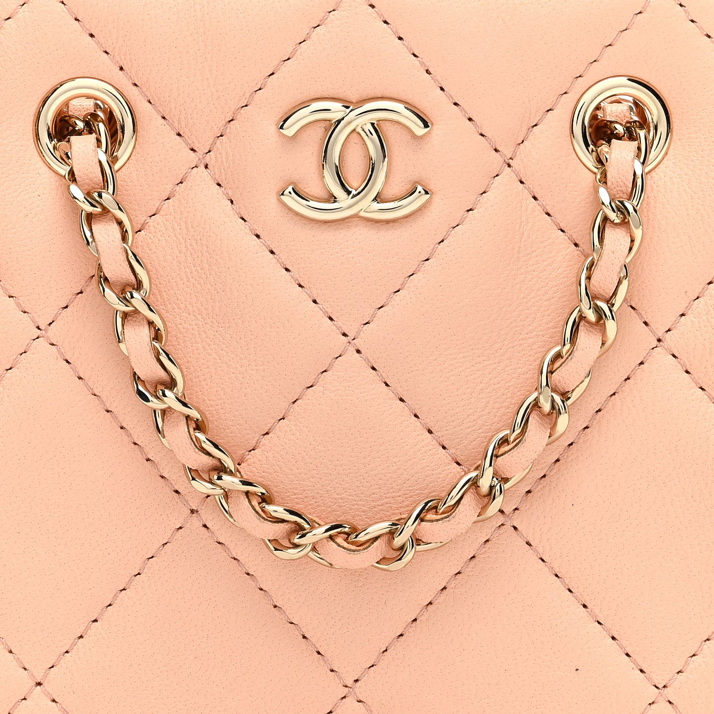 Lambskin Quilted Tiny Shopping Clutch With Chain Light Beige