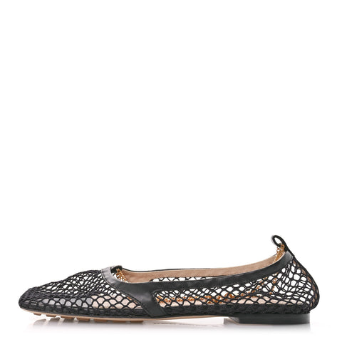 Mesh Nappa Chunky Chain Stretch Ballerina Flats 36 Black