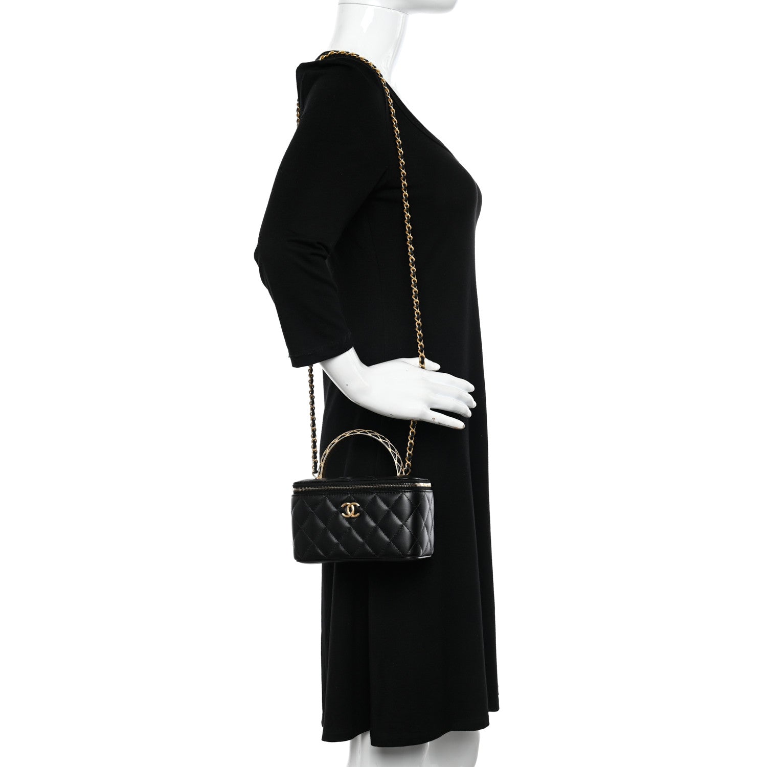 Chanel Lambskin Quilted Metal Twist Small Top Handle Vanity Case With Chain Black 2 of 11