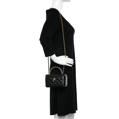 Chanel Lambskin Quilted Metal Twist Small Top Handle Vanity Case With Chain Black 2 of 11