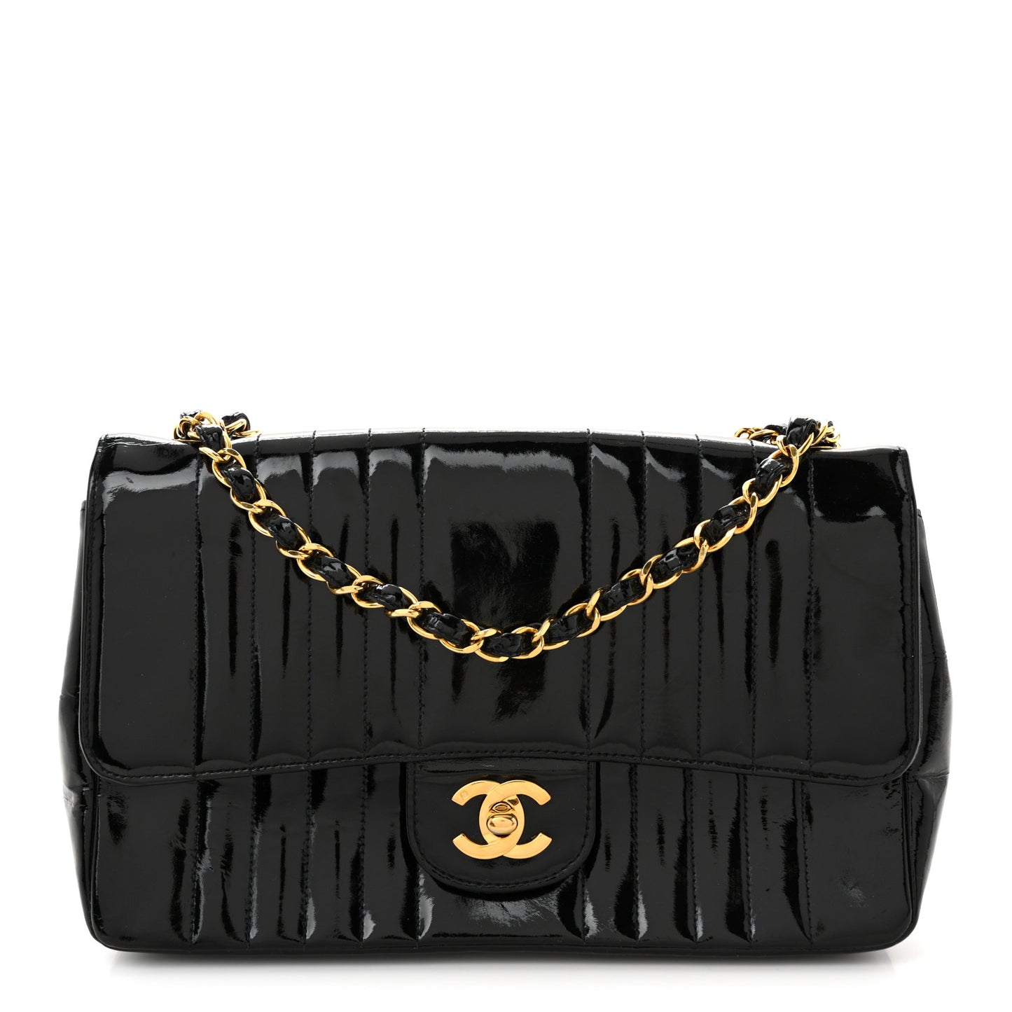 Patent Vertical Quilted Medium Single Flap Black