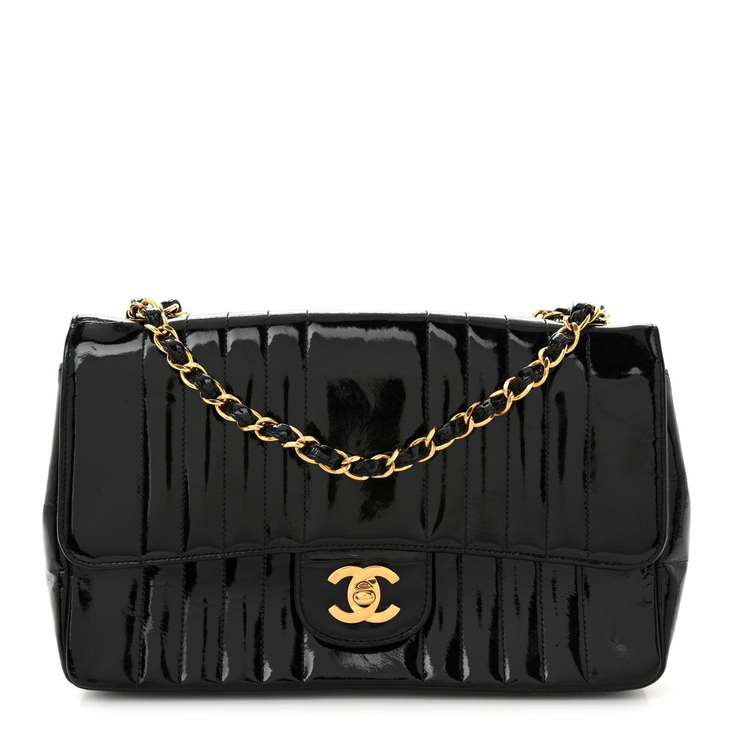Chanel Patent Vertical Quilted Medium Single Flap Black 1 of 10