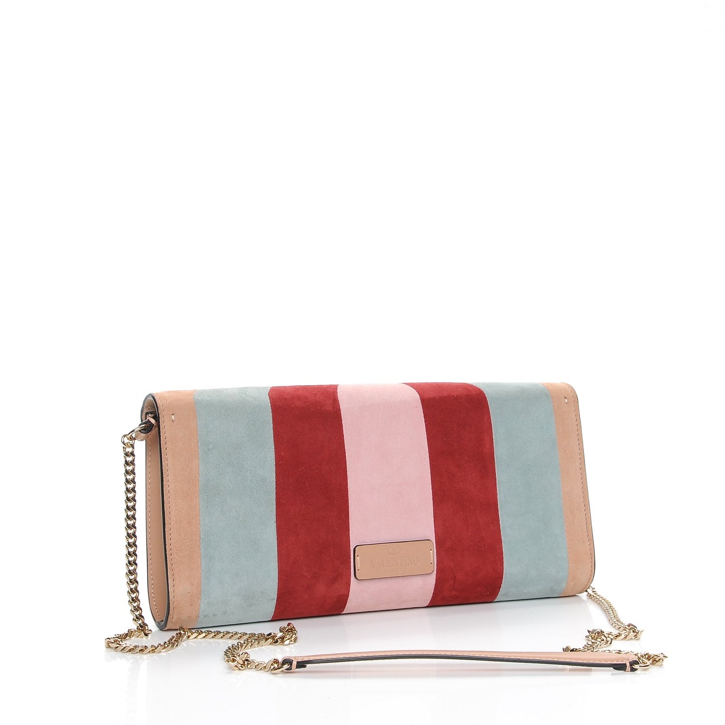 Suede Chevron Demilune Chain Clutch Multicolor