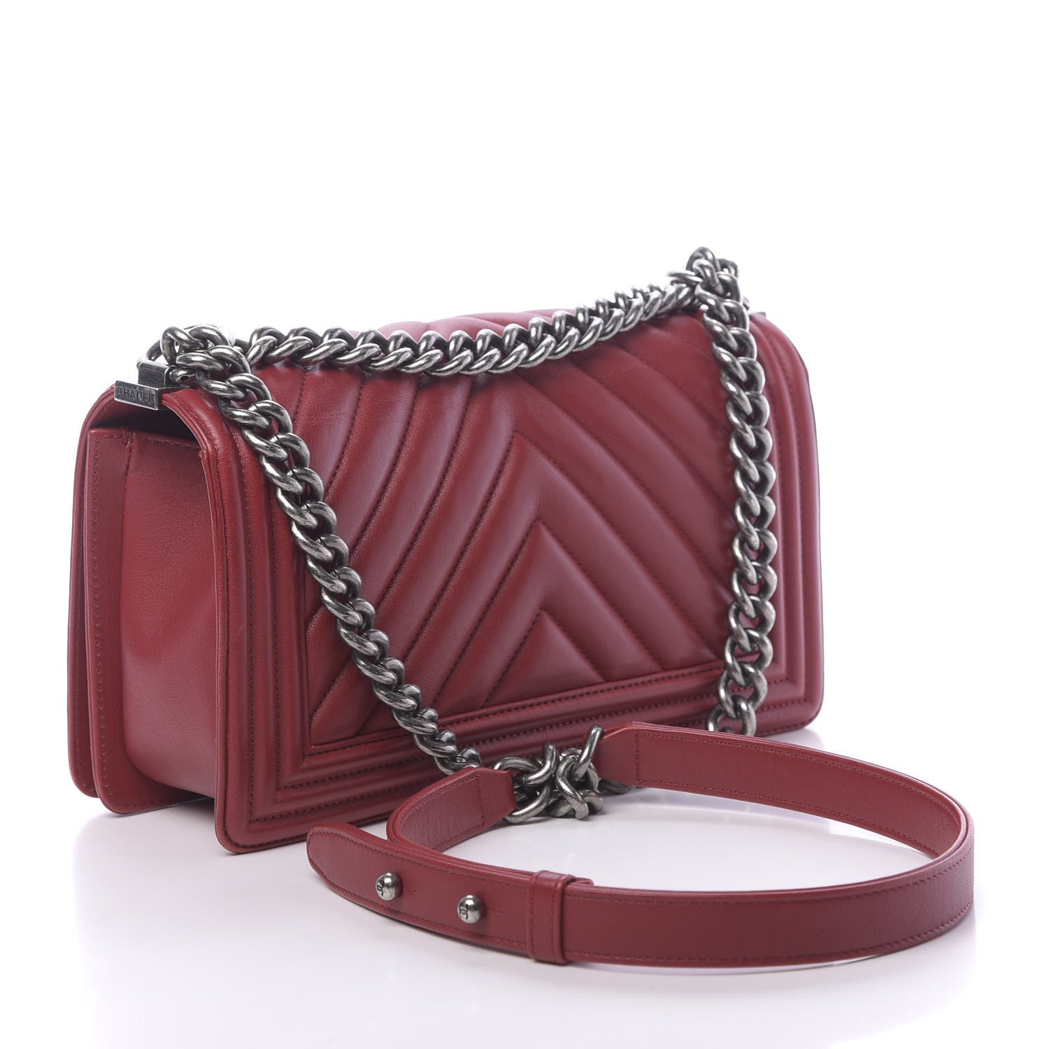 Chanel Lambskin Chevron Quilted Medium Boy Flap Dark Red 4 of 13