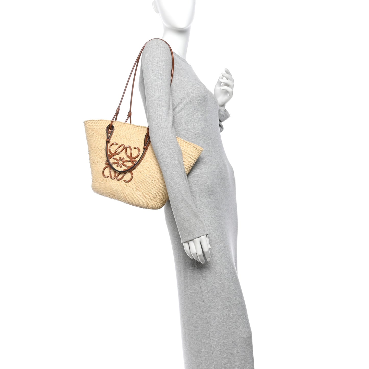 Calfskin Raffia Paulas Ibiza Medium Anagram Basket Tote Bag Natural Tan