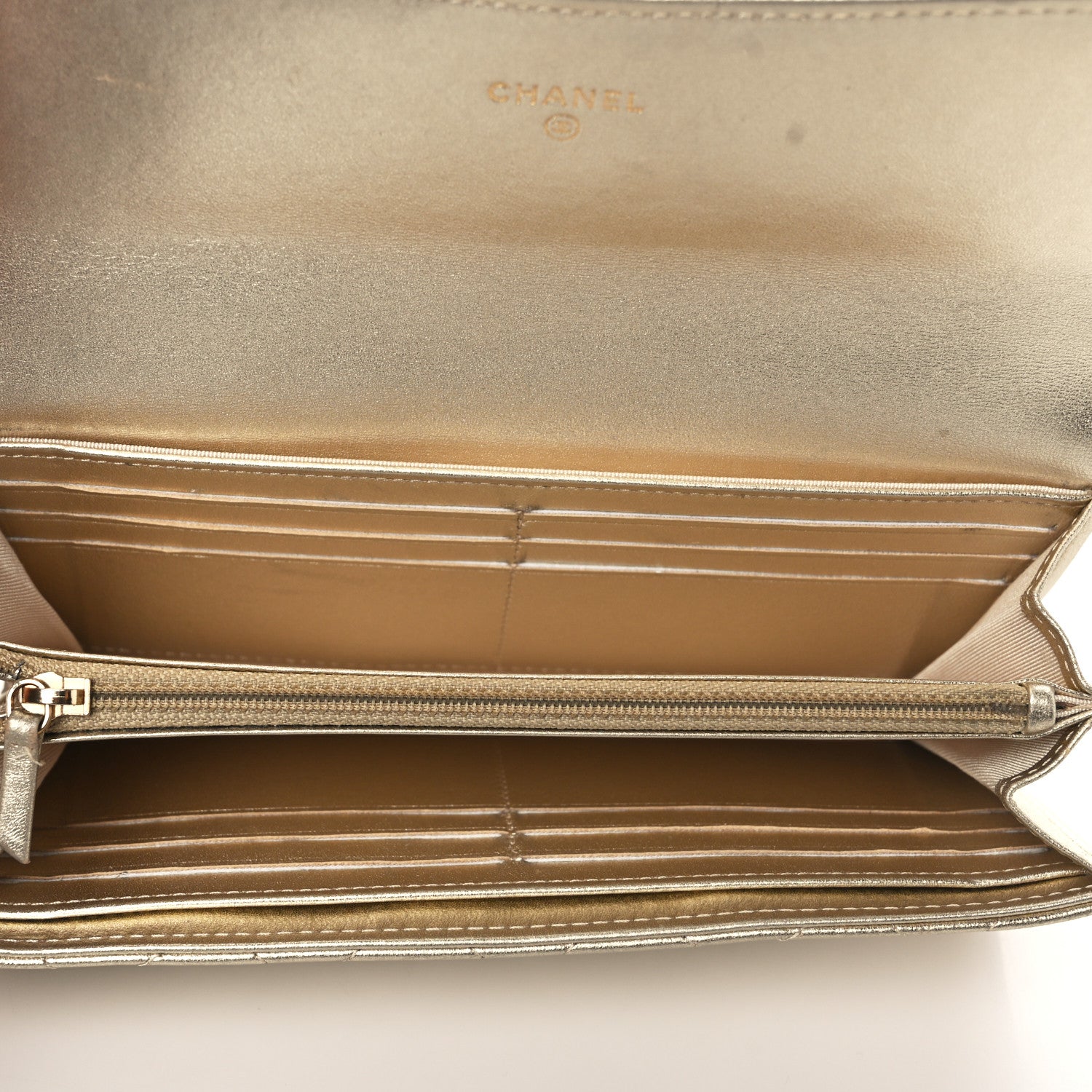 Chanel Metallic Lambskin Quilted Large Gusset Flap Wallet Gold 4 of 10