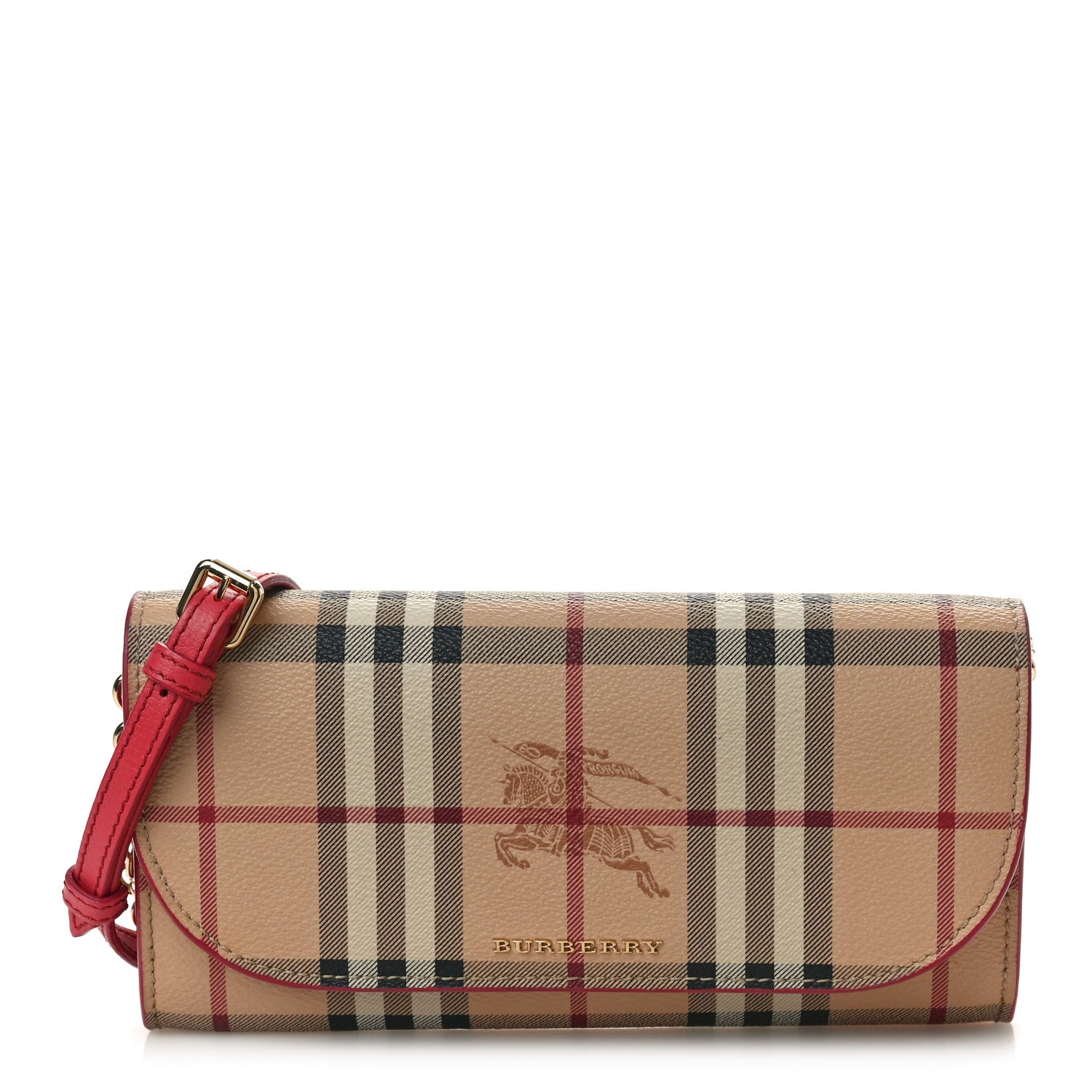 Burberry Haymarket Check Henley Wallet On Chain Coral Red 1 of 9
