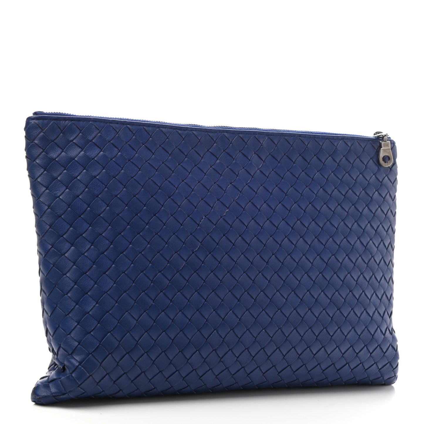 Nappa Intrecciato Large Flat Zip Biletto Pouch Blue