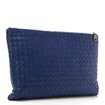 Bottega Veneta Nappa Intrecciato Large Flat Zip Biletto Pouch Blue 3 of 10