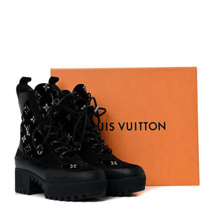 Louis Vuitton Velvet Calfskin Monogram Laureate Platform Desert Boots 38.5 Black White 11 of 11