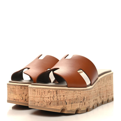 Hermes Calfskin Cork Eze 30 Sandals 37 Marron Glaise 3 of 9