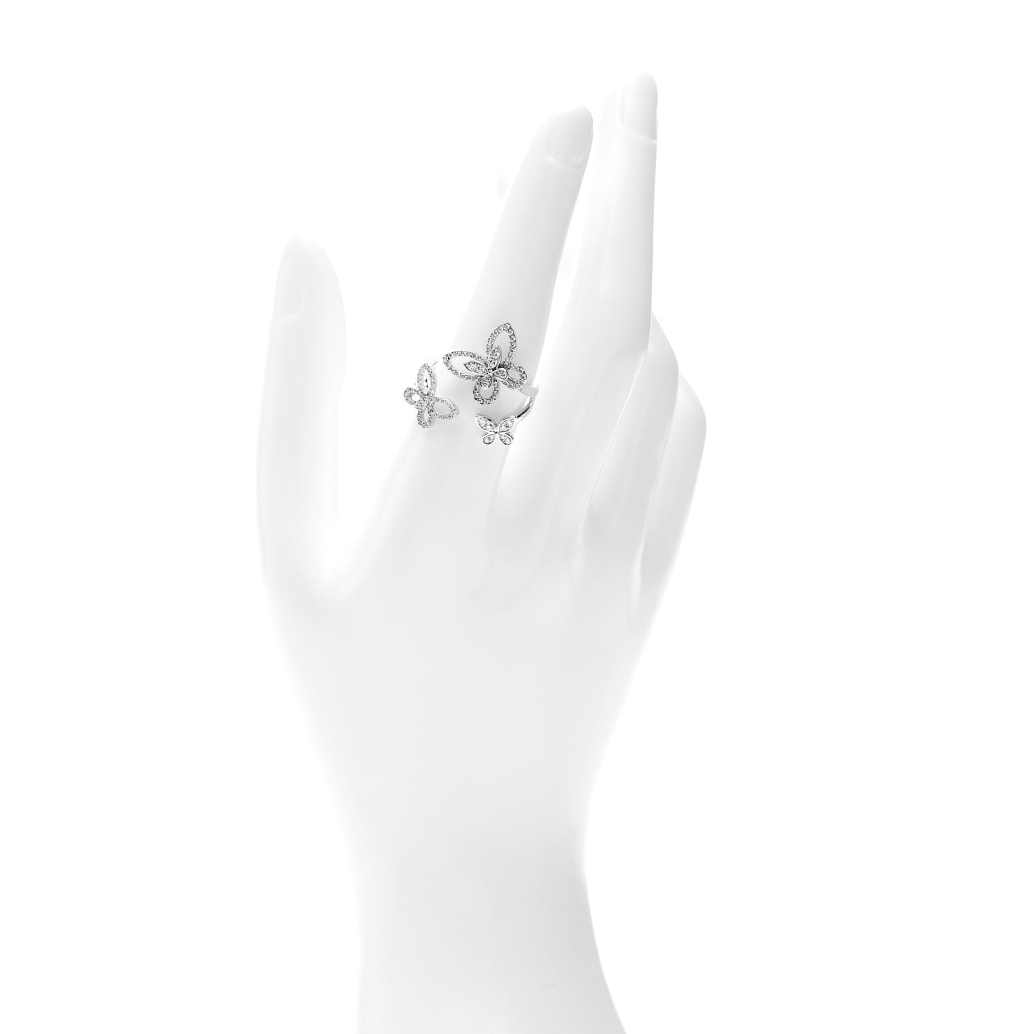 Graff 18K White Gold Diamond Triple Butterfly Silhouette Ring 53 6.5 2 of 8