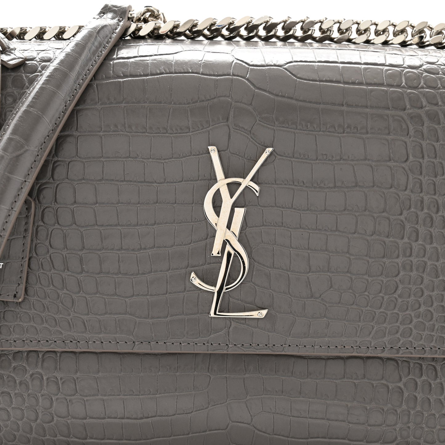 Calfskin Crocodile Embossed Large Monogram Sunset Fog