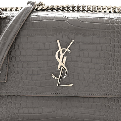 Saint Laurent Calfskin Crocodile Embossed Large Monogram Sunset Fog 9 of 12