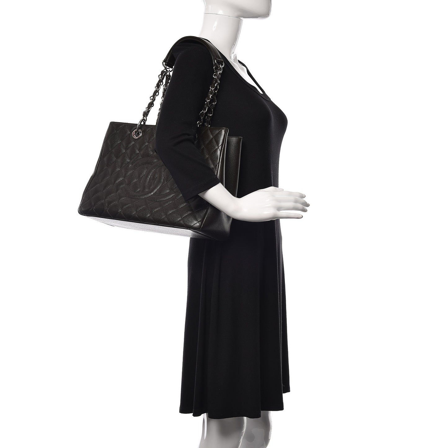 Caviar Quilted Grand Shopping Tote GST Dark Brown