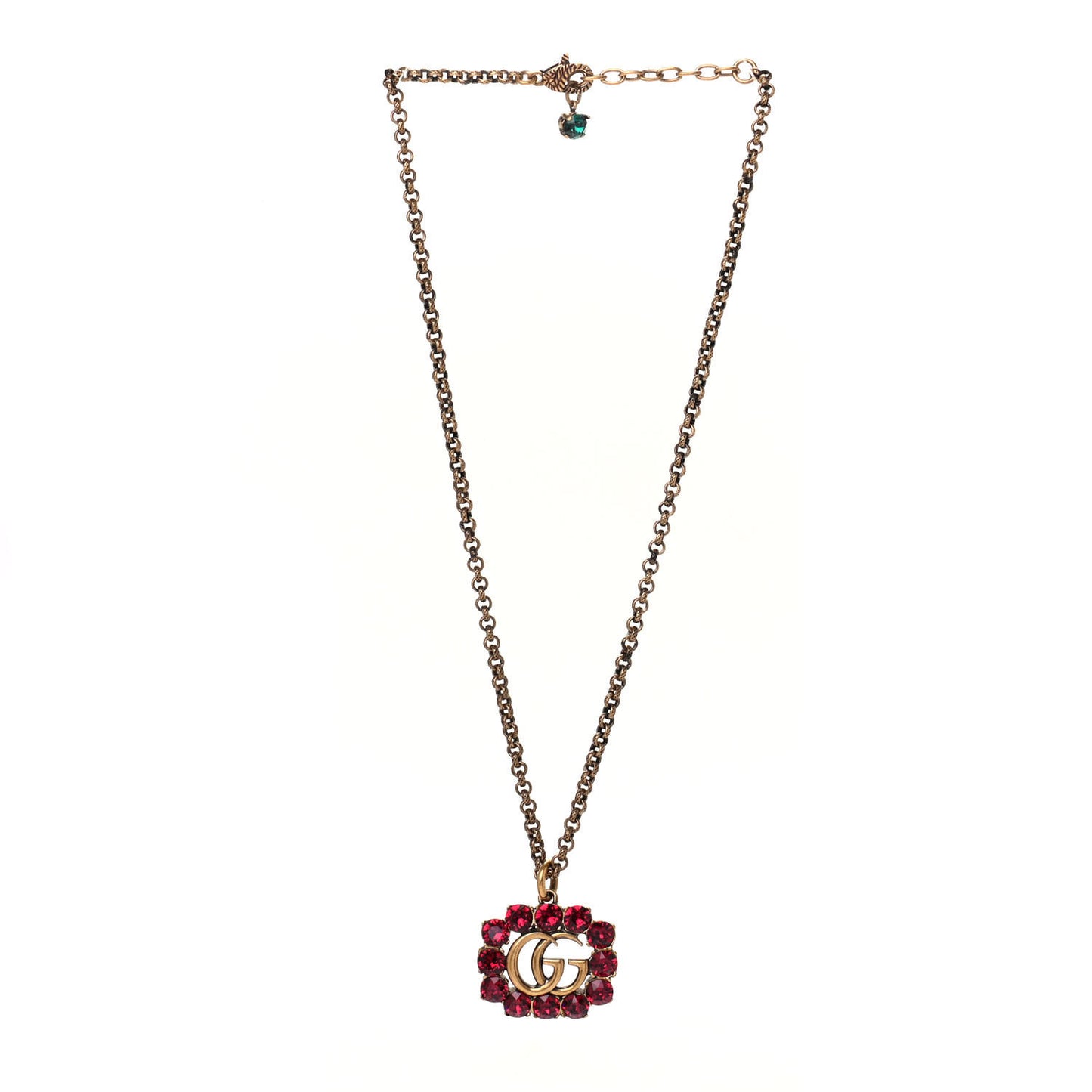 Crystal Embellished Double G Necklace Aged Gold Red