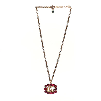 Gucci Crystal Embellished Double G Necklace Aged Gold Red 2 of 4