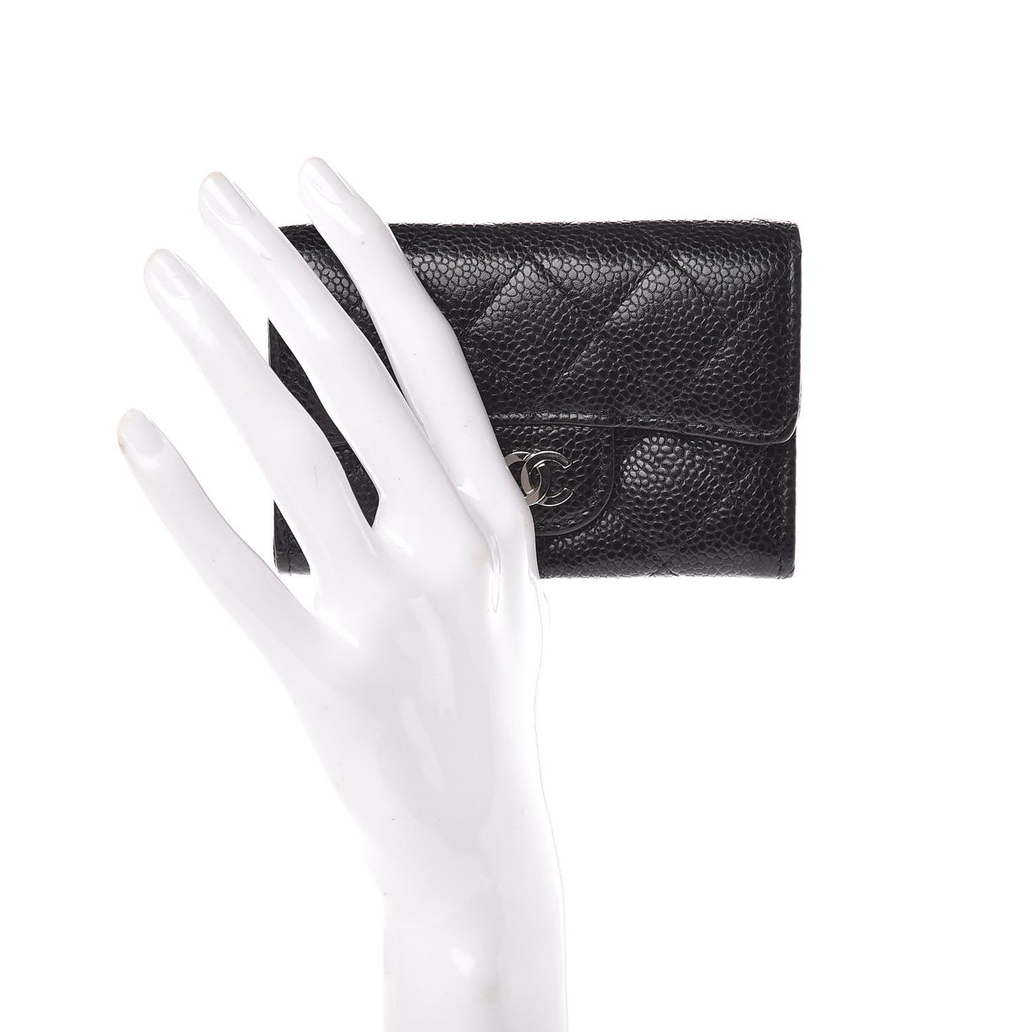 Caviar Quilted Flap Card Holder Black