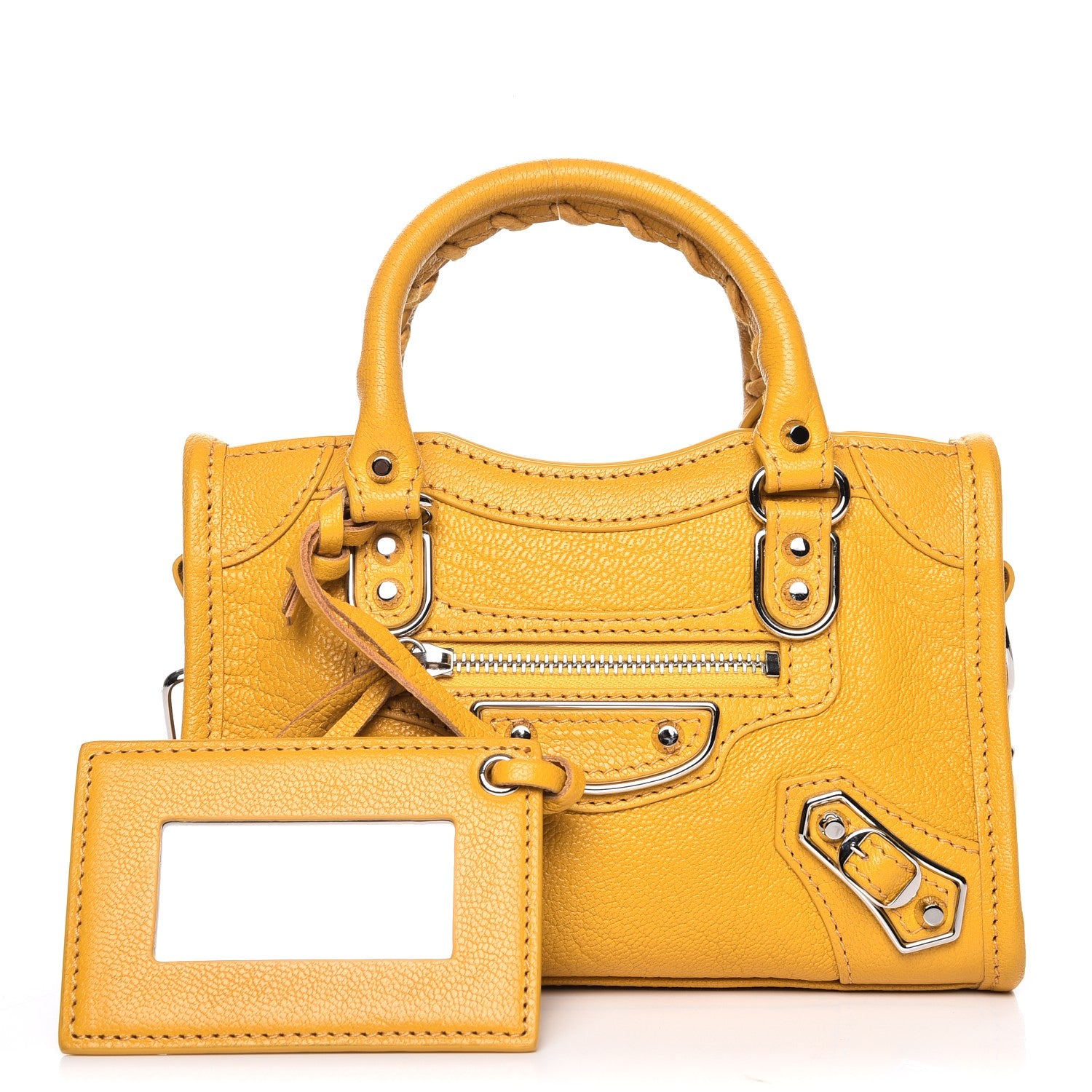 Balenciaga Chevre Silver Metallic Edge Hardware Nano City Jaune Epi 1 of 8