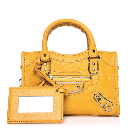 Balenciaga Chevre Silver Metallic Edge Hardware Nano City Jaune Epi 1 of 8