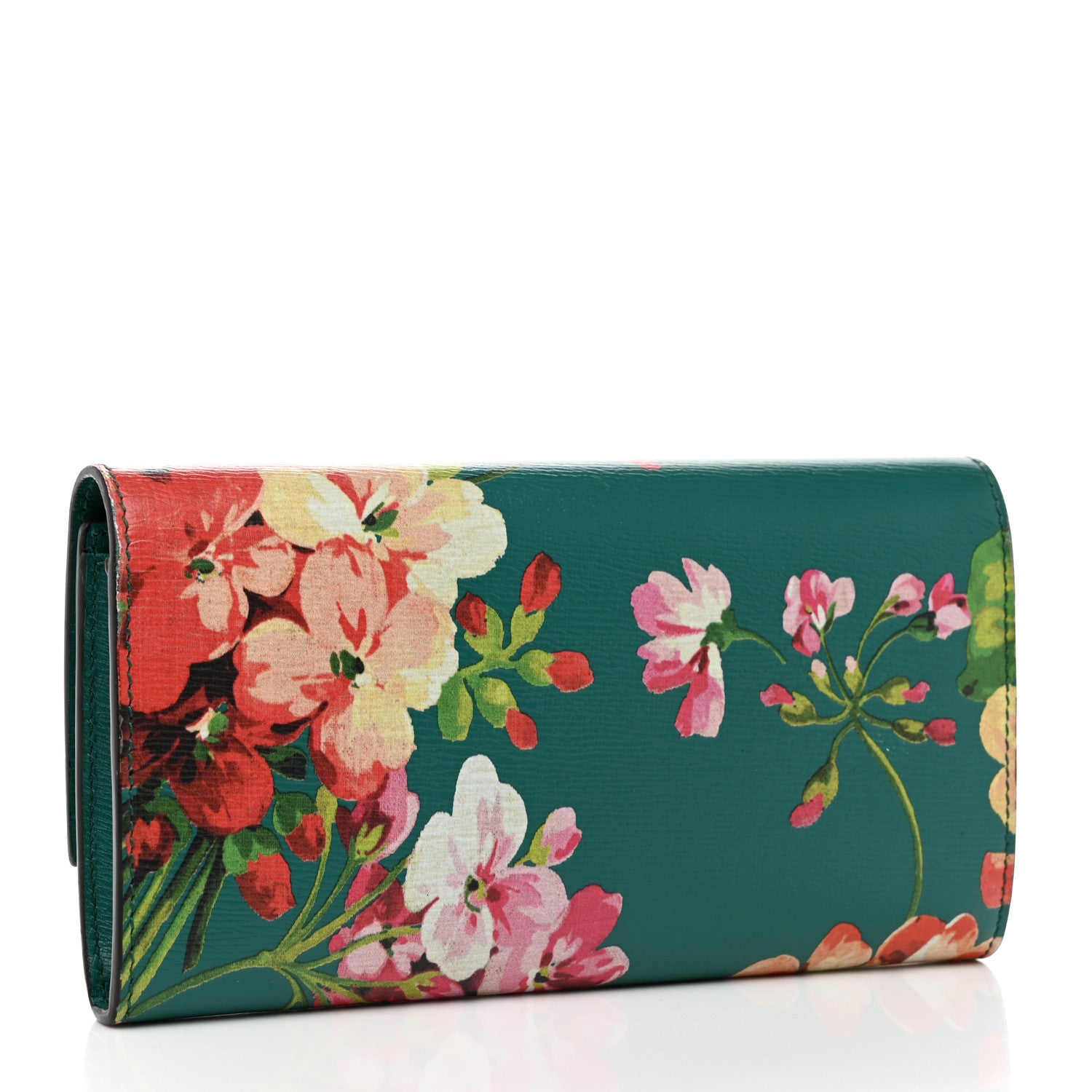 Gucci Calfskin Blooms Print Continental Wallet Bright Emerald Multicolor 3 of 8