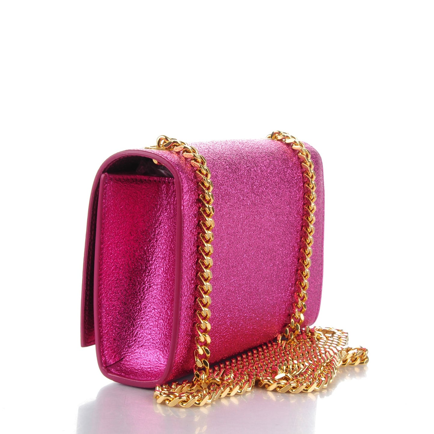 Metallic Calfskin Small Classic Monogram Kate Satchel Fuchsia