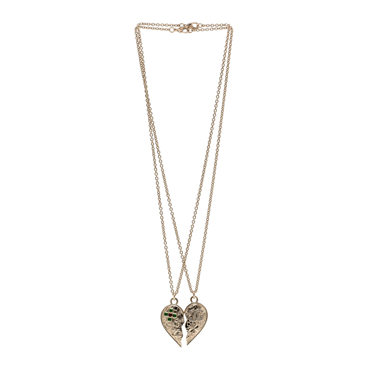 Crystal Gripoix Clover Heart CC Friendship Necklace Set Gold Multicolor
