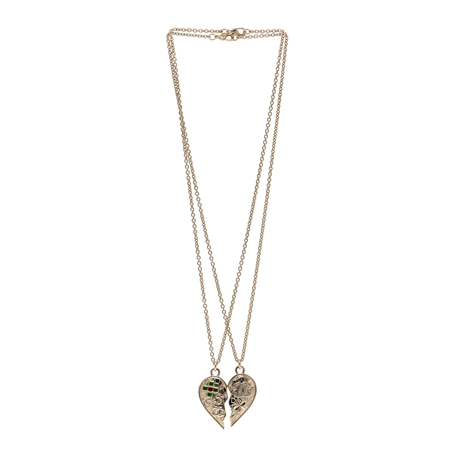 Chanel Crystal Gripoix Clover Heart CC Friendship Necklace Set Gold Multicolor 3 of 7