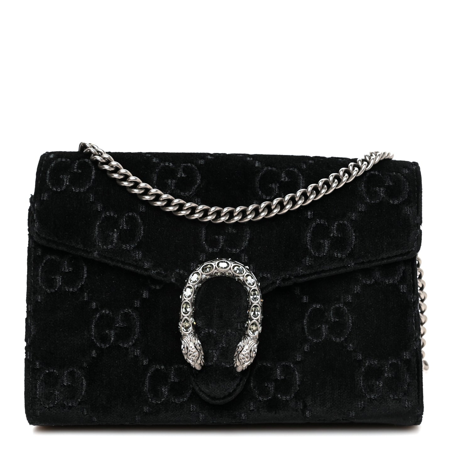 Velvet GG Monogram Mini Dionysus Chain Wallet Black