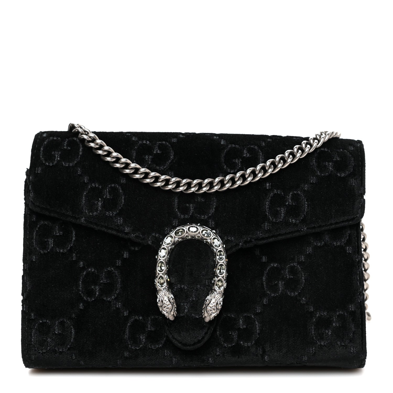 Gucci Velvet GG Monogram Mini Dionysus Chain Wallet Black 1 of 12