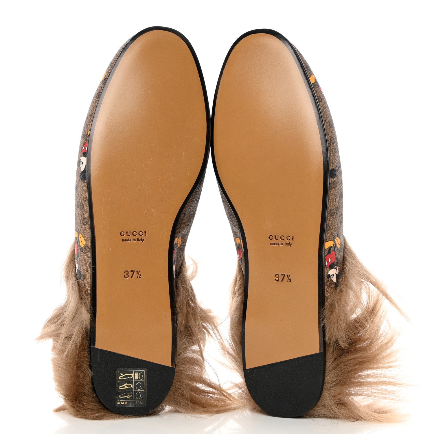 Gucci X DISNEY Mini Vintage GG Supreme Monogram Mickey Mouse Fur Womens Princetown Slippers 37.5 Beige Vintage Sun Oil 5 of 8