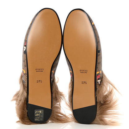 Gucci X DISNEY Mini Vintage GG Supreme Monogram Mickey Mouse Fur Womens Princetown Slippers 37.5 Beige Vintage Sun Oil 5 of 8