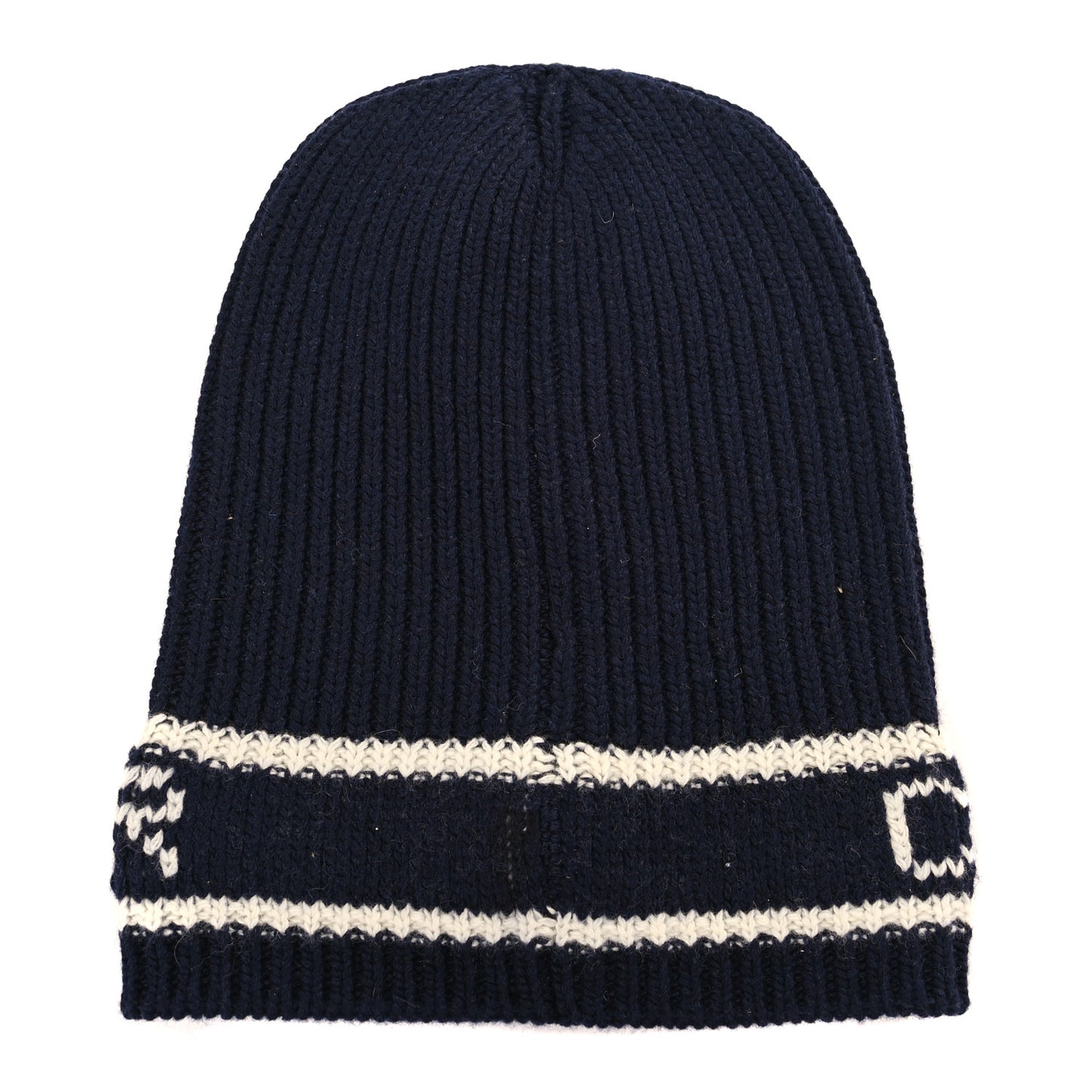 Cashmere Wool D-White Beanie Navy Blue White