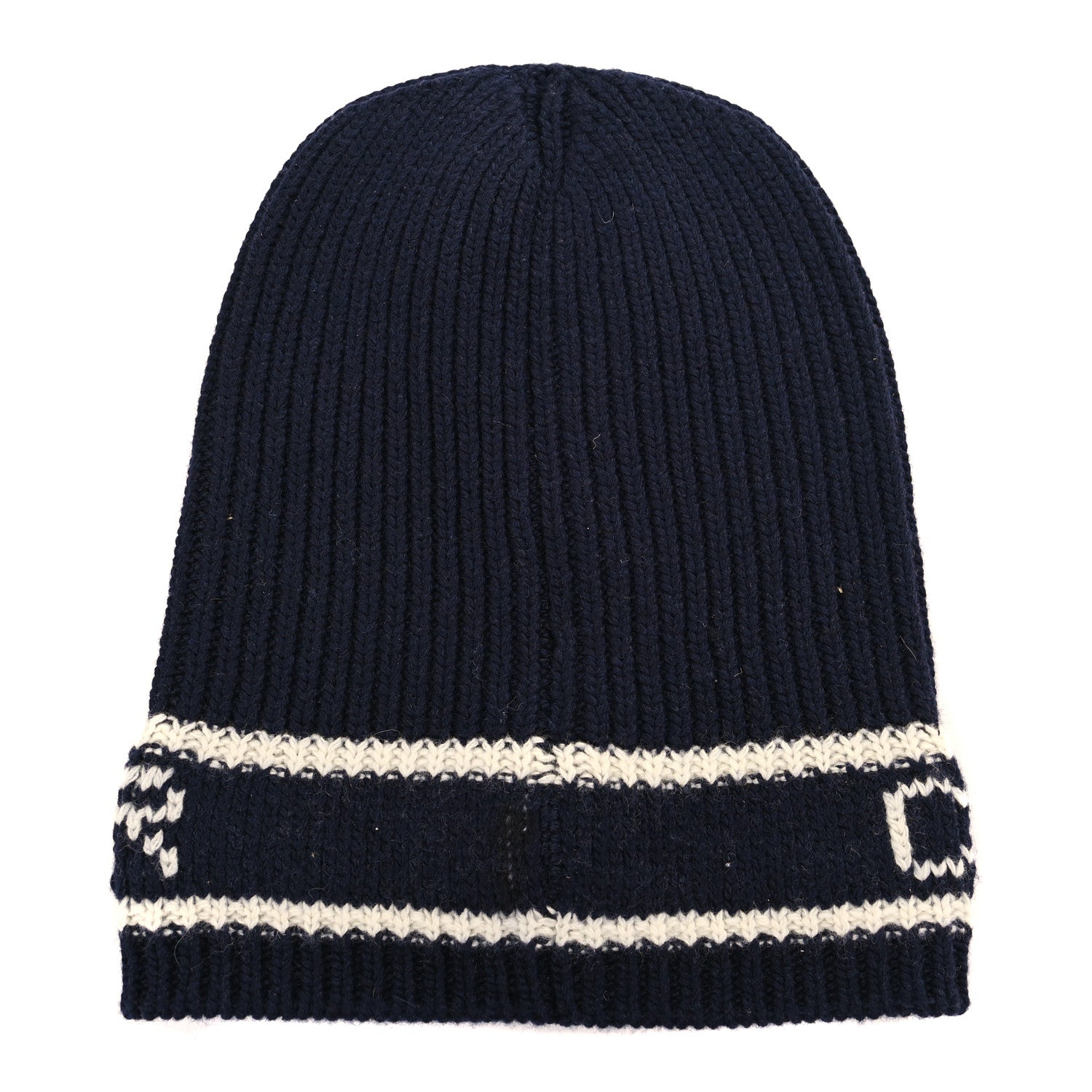Christian Dior Cashmere Wool D-White Beanie Navy Blue White 2 of 3