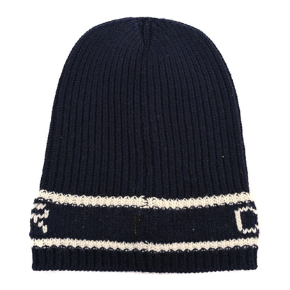 Christian Dior Cashmere Wool D-White Beanie Navy Blue White 2 of 3