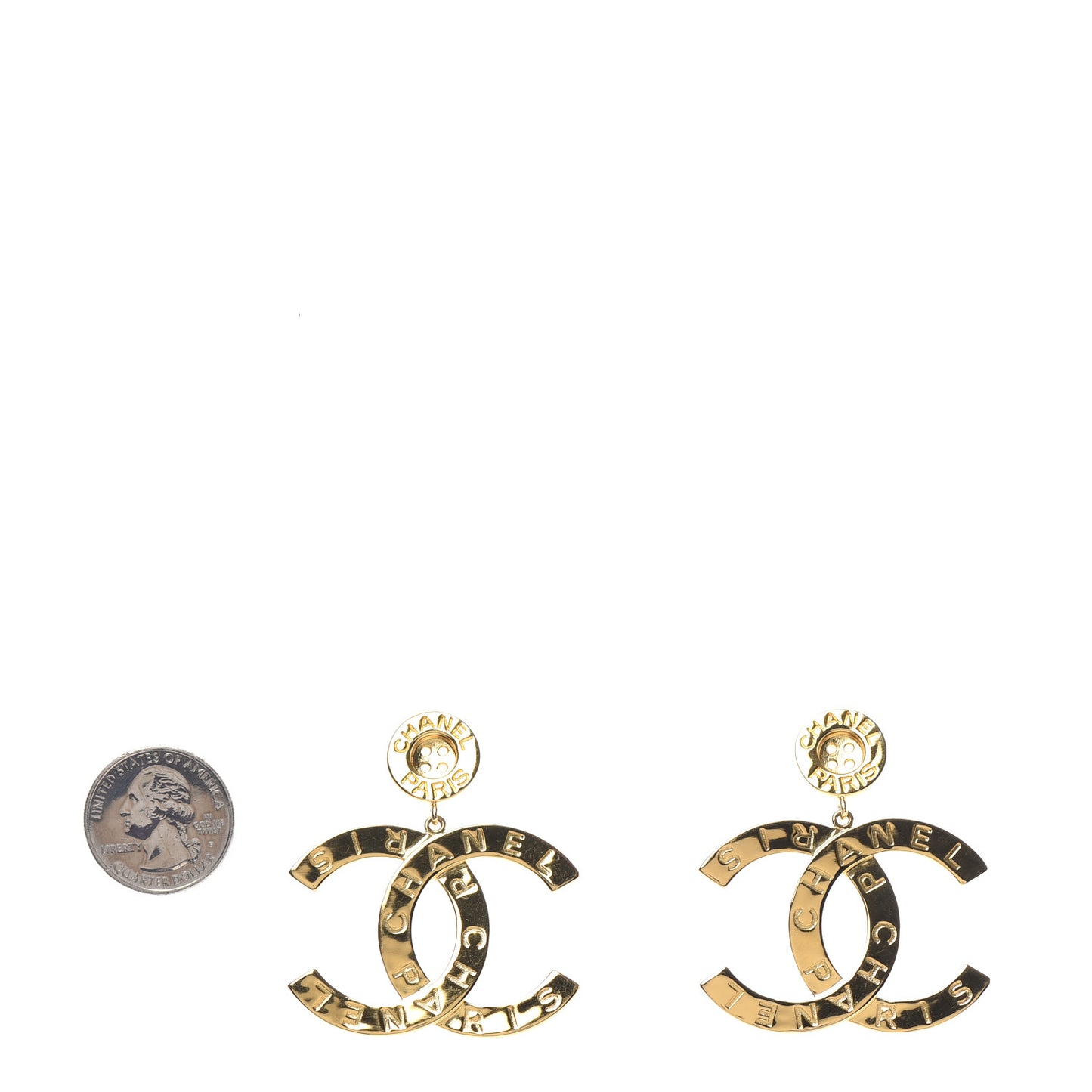 Metal Large Paris Button Earrings Gold