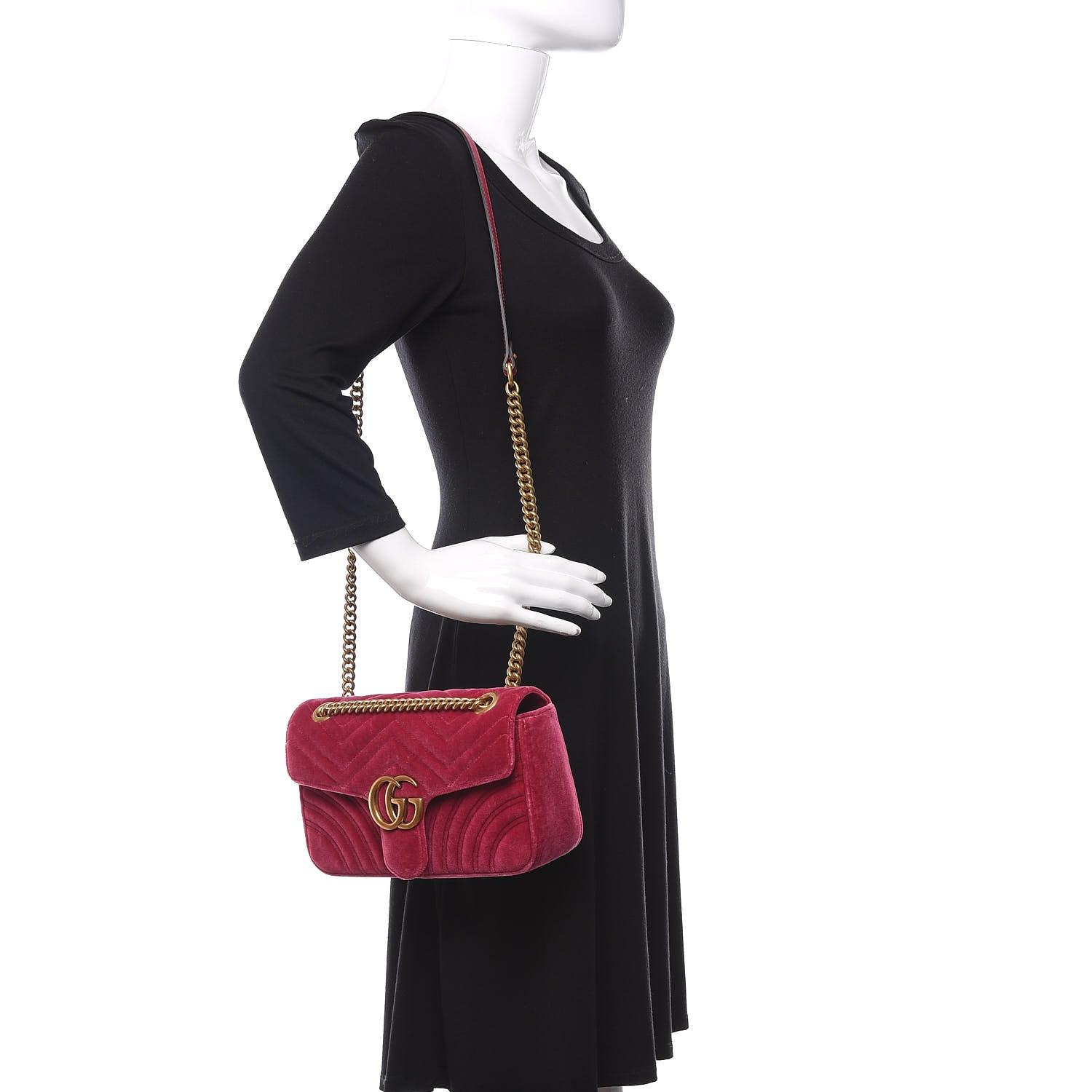 Gucci Velvet Matelasse Small GG Marmont Shoulder Bag Fuchsia Violet Cyclamen 2 of 10