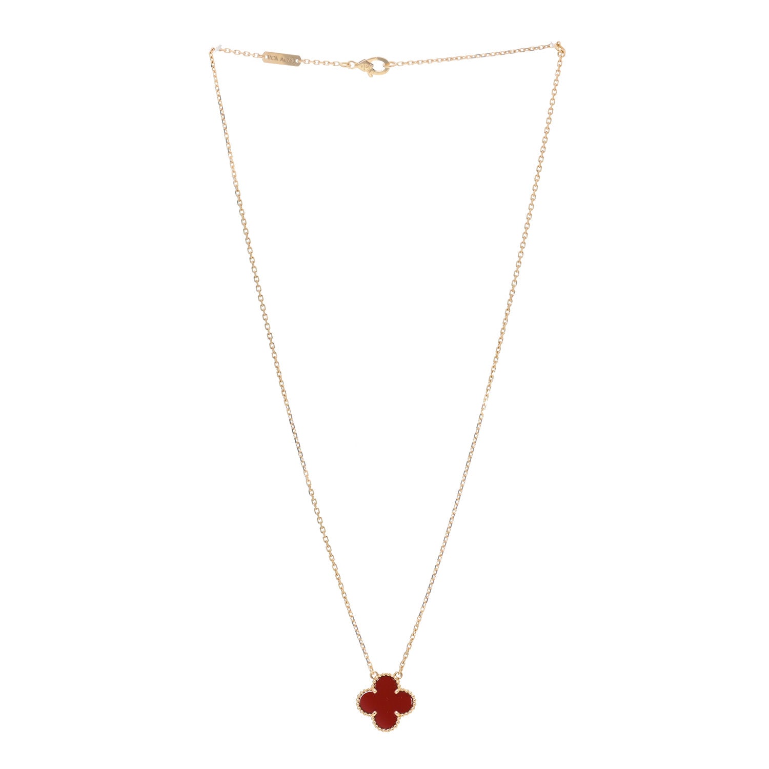 Van Cleef & Arpels 18K Yellow Gold Carnelian Vintage Alhambra Pendant Necklace 3 of 6