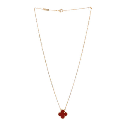 Van Cleef & Arpels 18K Yellow Gold Carnelian Vintage Alhambra Pendant Necklace 3 of 6