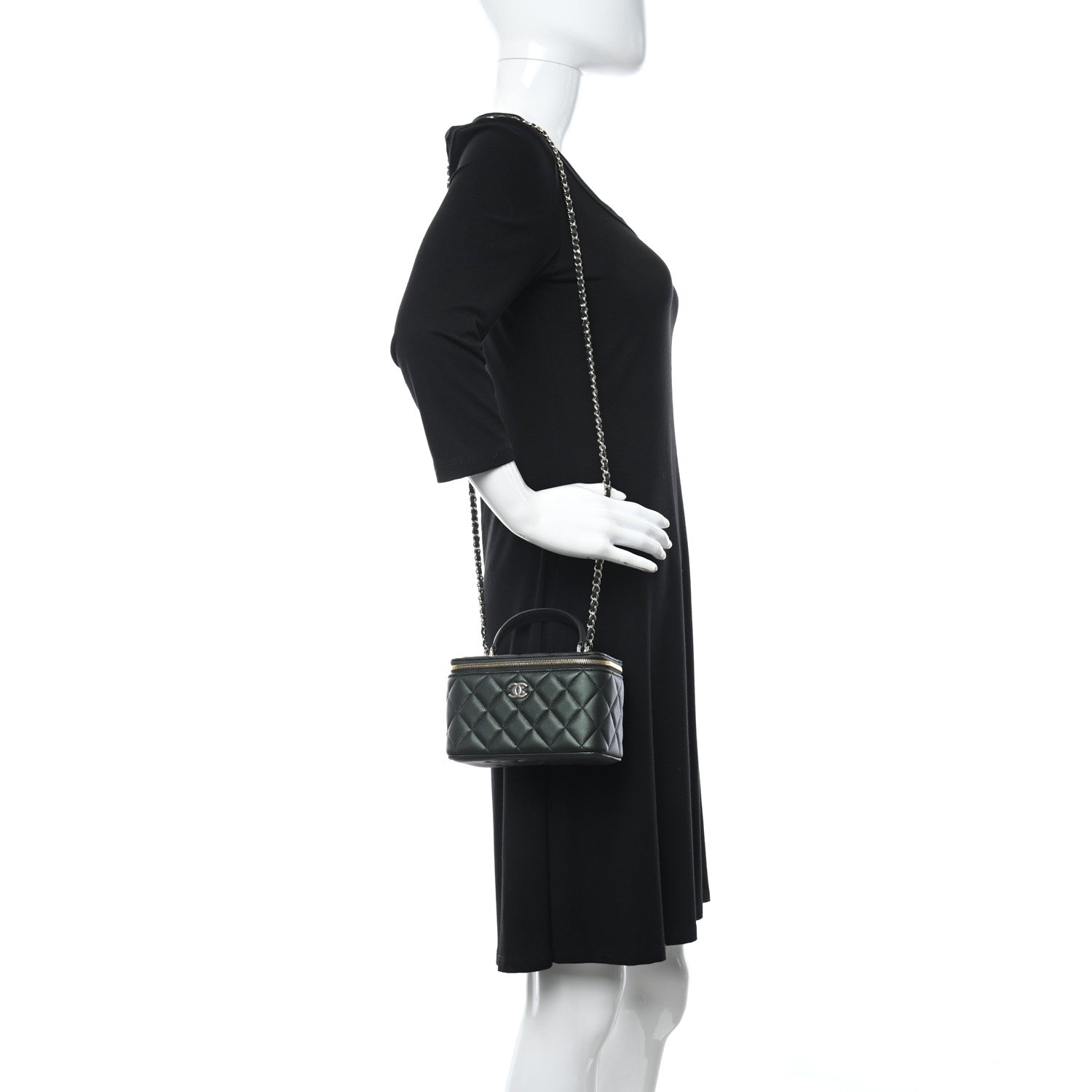 Chanel Iridescent Lambskin Quilted Small Top Handle Vanity Case With Chain Dark Green 2 of 11