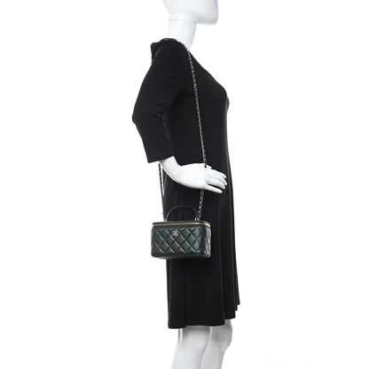 Chanel Iridescent Lambskin Quilted Small Top Handle Vanity Case With Chain Dark Green 2 of 11