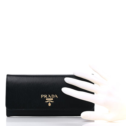 Prada Vitello Move Bi-Color Continental Flap Travel Wallet Black Lacca 3 of 10
